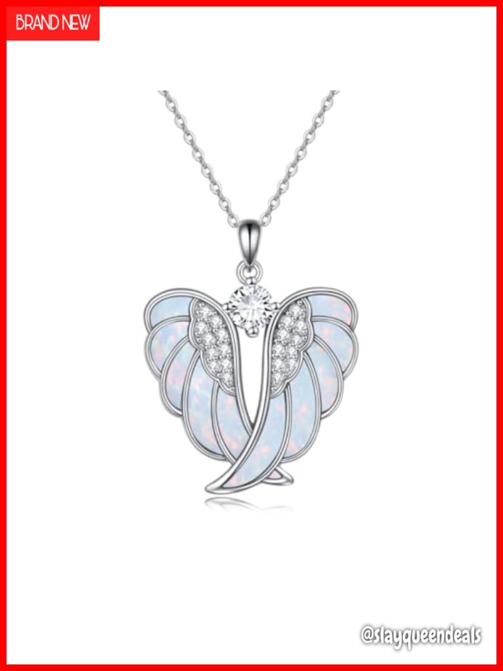 YFN Angel Wings Necklace 925 Sterling Silver Opal Pendant
